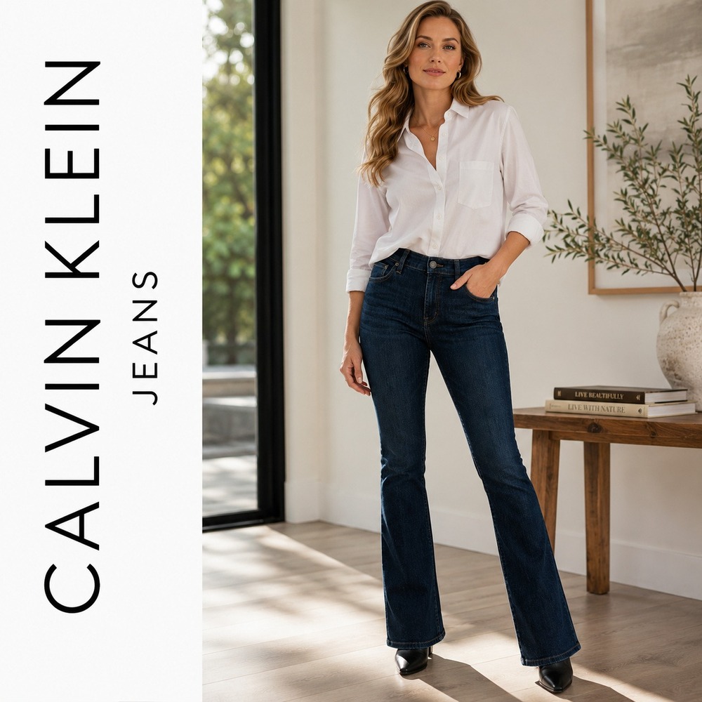 Calvin Klein Jeans Women size 14 Dark Wash Bootcut Denim Mid Rise Classic Flare